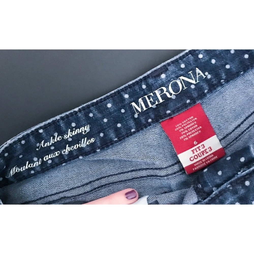 Merona Polka Dot Skinny Jeans Size 4 6 Retro Twee Whimsical Preppy Playful - Picture 3 of 5